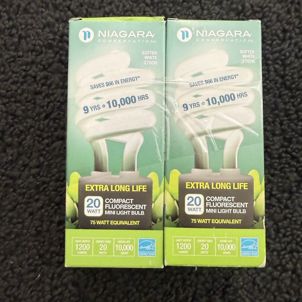 Lot of 2 Niagara Conservation Softer White CFL 20W/75W Extra long Life Bulb